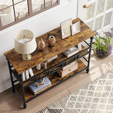 IDEALHOUSE Narrow Console Table with 3 Open Shelves