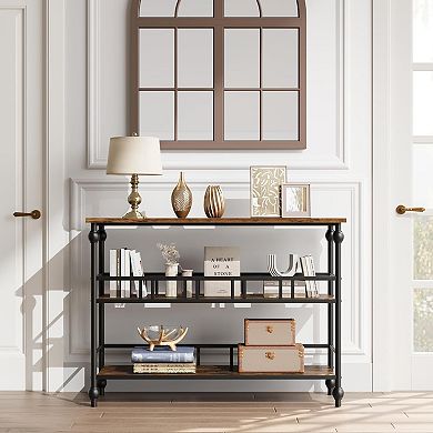 IDEALHOUSE Narrow Console Table with 3 Open Shelves