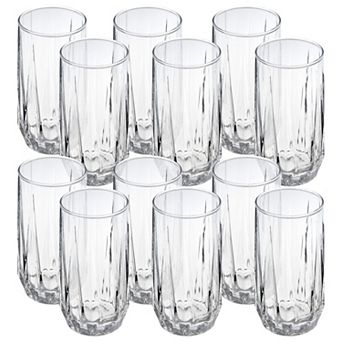 Clear Cristalline Glass Tumblers 14 oz Diamond Pattern - Set of 12