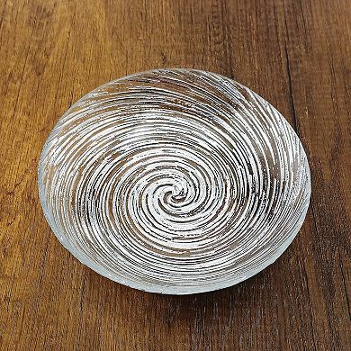 Glass Soup Plate Set, Silver-Tone Rim Swirl Design - Set of 6