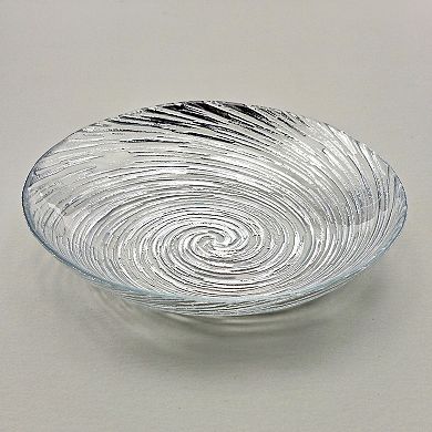 Glass Soup Plate Set, Silver-Tone Rim Swirl Design - Set of 6