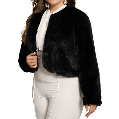 Women's Plus Size Faux Fur Jacket Long Sleeves Open Front Winter Warm Shaggy Parka Coat
