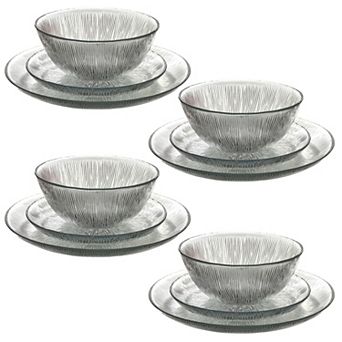 Linear-Pattern Clear Glass Plate and Bowl Set for Everyday Dining