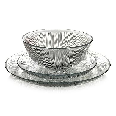 Linear-Pattern Clear Glass Plate and Bowl Set for Everyday Dining