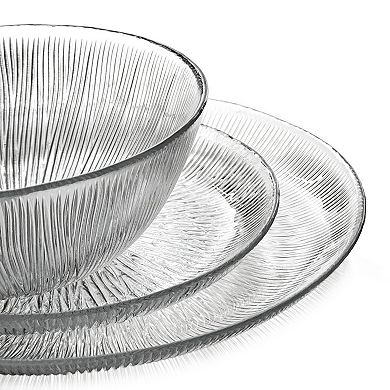 Linear-Pattern Clear Glass Plate and Bowl Set for Everyday Dining