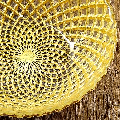 Set of 6 Gold-Gilded Glass Side Bowls with Diamond Texture for Snacks, Sauces and Small Servings