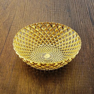 Set of 6 Gold-Gilded Glass Side Bowls with Diamond Texture for Snacks, Sauces and Small Servings