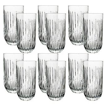 Linear Groove 14 oz Glass Tumbler Set Clear Drinkware - Set of 12