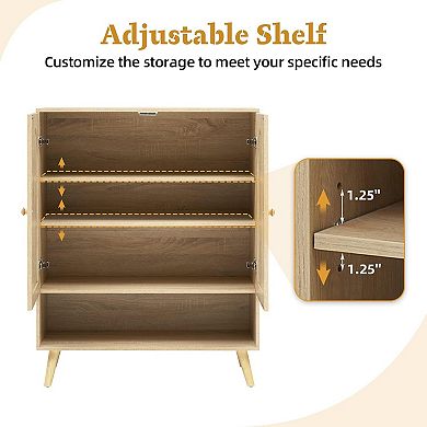IDEALHOUSE Rattan Shoe Storage Cabinet with 2 Doors