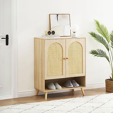 IDEALHOUSE Rattan Shoe Storage Cabinet with 2 Doors