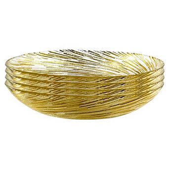 Glass Soup Plate Set with Gold Accents, 8-Inch Swirl Design - Set of 4