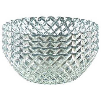 Set of 4 Round Silver Glass Snack Bowls with Diamond Design for Everyday Serving