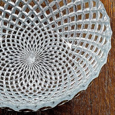 Set of 4 Round Silver Glass Snack Bowls with Diamond Design for Everyday Serving