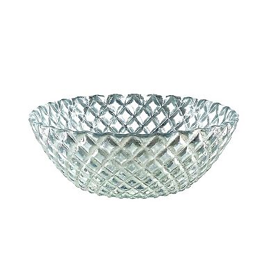 Set of 4 Round Silver Glass Snack Bowls with Diamond Design for Everyday Serving