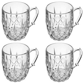 Set of 4 Clear Glass Mugs with Flower Pattern, 13 oz Coffee and Tea Cups