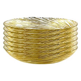 8-Inch Glass Soup Plates with Gold Detail, Vortex Swirl Pattern Set - Set of 6