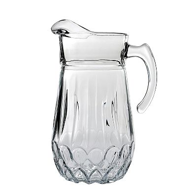 Glass Pitcher and Tumbler Set, 75 oz Pitcher with Six 14 oz Neoclassical Glasses - Clear