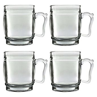 Set of 4 Clear Glass Mugs, Round Shape, 13 oz Beverage Cups with Handles
