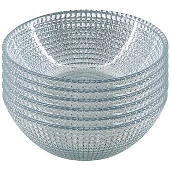 Set of 6 Silver-Toned Glass Serving Bowls with Distressed Beaded Rim for Snacks and Sauces