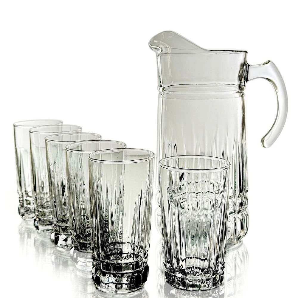Glass Drinkware Set with 65-oz Pitcher and Six 10-oz Tumblers - Clear