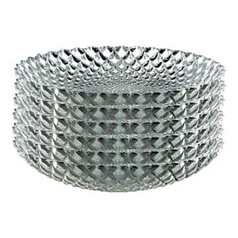 Glass Dinnerware Soup Plate Set Silver Diamond Design - Set of 6