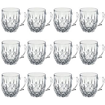 Set of 12 Clear Glass Mugs with Flower Pattern, 13 oz Coffee and Tea Cups