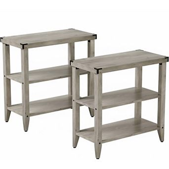 IDEALHOUSE Grey Farmhouse End Table Set of 2 with 3 tier