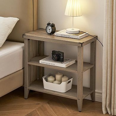 IDEALHOUSE Grey Farmhouse End Table Set of 2 with 3 Tiers