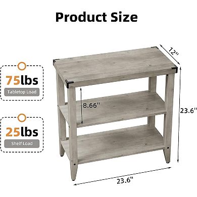 IDEALHOUSE Grey Farmhouse End Table Set of 2 with 3 Tiers