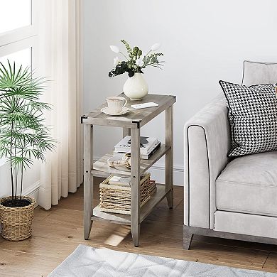 IDEALHOUSE Grey Farmhouse End Table Set of 2 with 3 Tiers