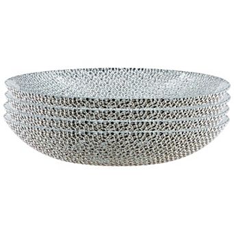 Glass Soup Plate Set with Silver Accents, 8-Inch Pebble Pattern - Set of 4