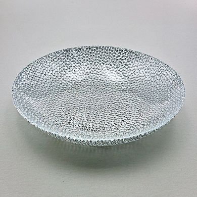Glass Soup Plate Set with Silver Accents, 8-Inch Pebble Pattern - Set of 4