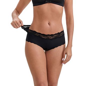 Women's Ice Silk Lace Trim Mid-Waisted Boyshorts Hip-Lifting Full Coverage No Trace Panties