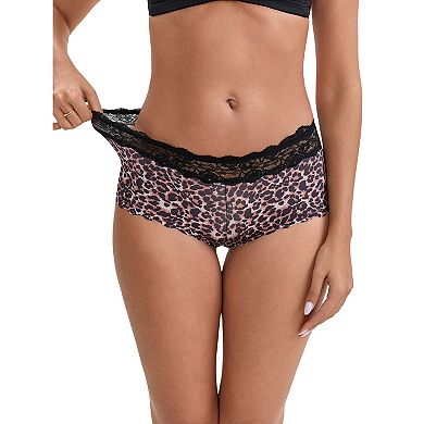 Women's Ice Silk Lace Trim Mid-Waisted Boyshorts Hip-Lifting Full Coverage No Trace Panties