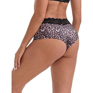 Women's Ice Silk Lace Trim Mid-Waisted Boyshorts Hip-Lifting Full Coverage No Trace Panties