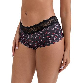 Women's Ice Silk Lace Trim Mid-Waisted Boyshorts Hip-Lifting Full Coverage No Trace Panties