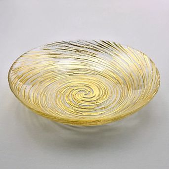 8-Inch Glass Soup and Salad Plates with Gold Rim, Swirl Design Set
