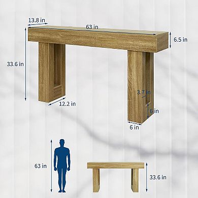 IDEALHOUSE 63 Inch Solid Wood Farmhouse Console Table