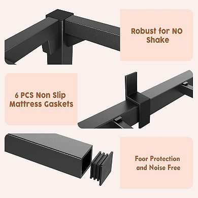 6" Metal Bed Frame, No Screws/Box Spring, Heavy Duty Tool-Free Assembly