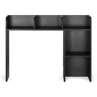 Desktop Bookshelf Hutch for 27-Inch Monitor with Two-Tier Storage and Compartments for Home Office