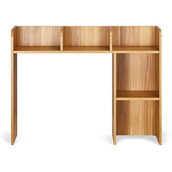 Desktop Bookshelf Hutch for 27-Inch Monitor with Two-Tier Storage and Compartments for Home Office