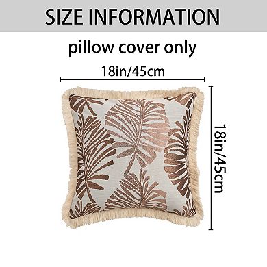 Boho Decorative Throw Pillow with Tassel Edge Palm Leaf Jacquard Pillow Cases Set of 2, 18X18 Inch