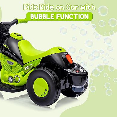 Kids 6V Bubble Ride-On Motorcycle, 1.9MPH, LED Lights, Music, 3 Wheels, Gift for Toddlers 3+