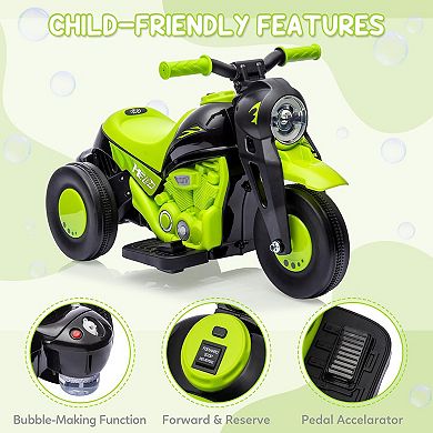 Kids 6V Bubble Ride-On Motorcycle, 1.9MPH, LED Lights, Music, 3 Wheels, Gift for Toddlers 3+
