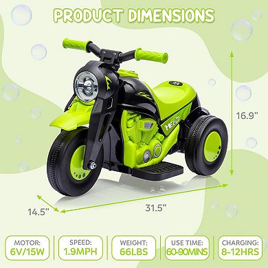 Kids 6V Bubble Ride-On Motorcycle, 1.9MPH, LED Lights, Music, 3 Wheels, Gift for Toddlers 3+