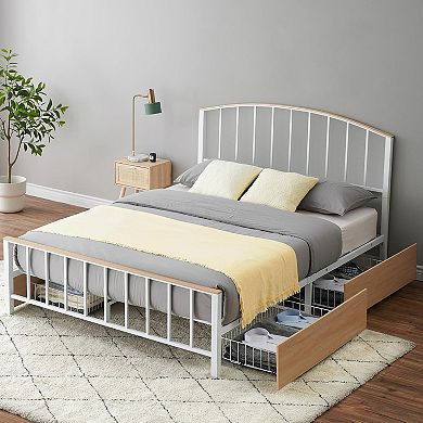 Bed Frame with Storage Drawers & Headboard, Metal Platform, Noise Free & No Box Spring