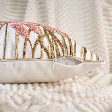 2 Pcs Cotton Boho Decorative Throw Pillow Covers Plant Embroidery Soft Square Pillowcase 18X18 Inch