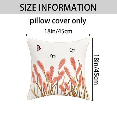 2 Pcs Cotton Boho Decorative Throw Pillow Covers Plant Embroidery Soft Square Pillowcase 18X18 Inch
