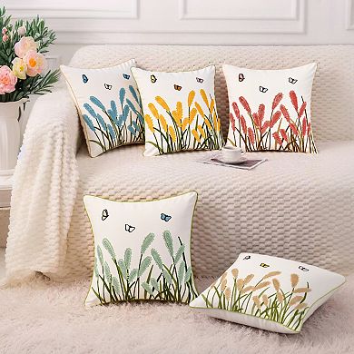 2 Pcs Cotton Boho Decorative Throw Pillow Covers Plant Embroidery Soft Square Pillowcase 18X18 Inch