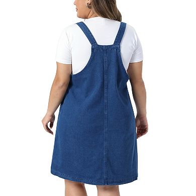 Women's Plus Size Denim Overalls Adjustable Strap Bib Suspender Skirts Jeans Dresses with Pockets